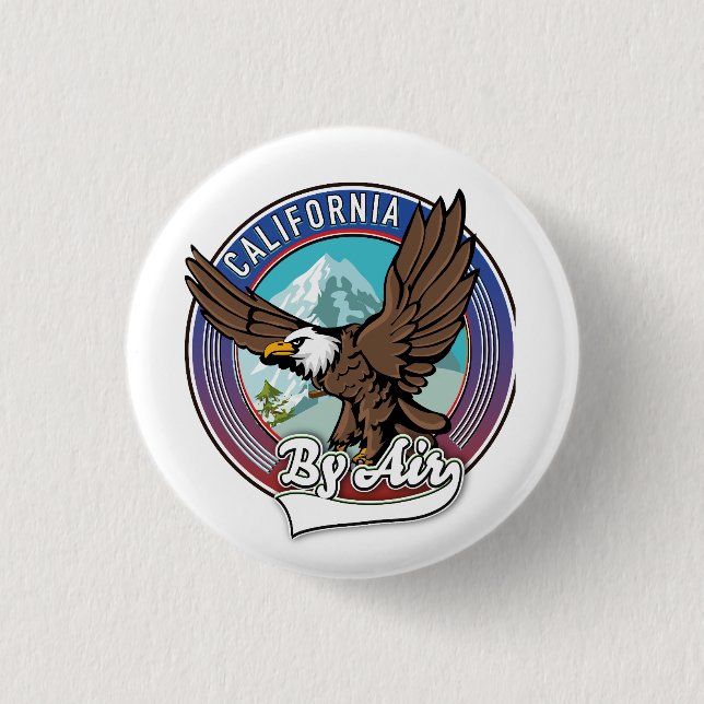 California By Air travel patch  3 Cm Round Badge (Front)