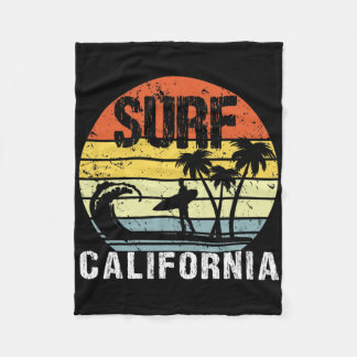 California Ca Retro Vintage Skyline Surf Surfing D Fleece Blanket
