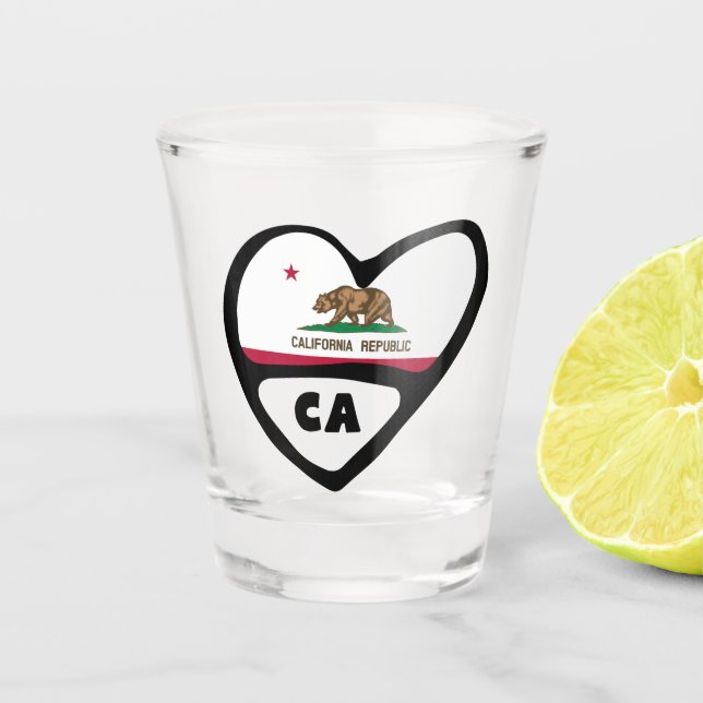 California, CA State Flag In Heart  Shot Glass (Front)