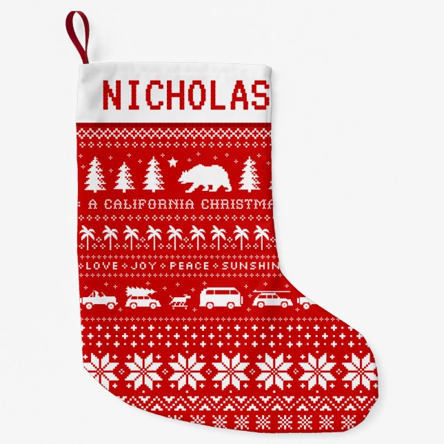 California Cali Bear Love Joy Peace Sunshine Cool Small Christmas Stocking (Front)