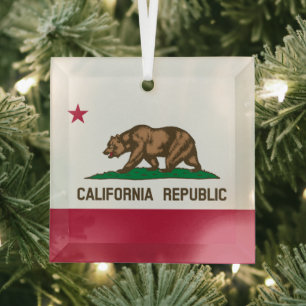 California Cali Republic Bear Flag, US States Glas Glass Tree Decoration