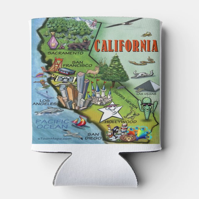 California Cartoon Map Can Cooler (Back)