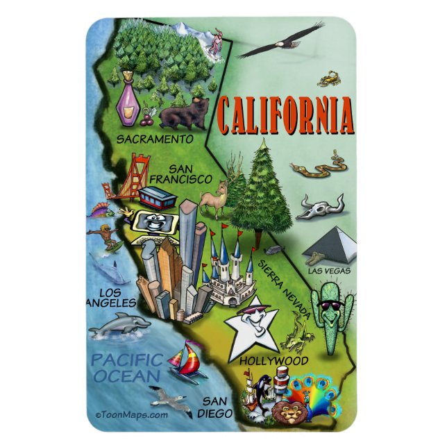 California Cartoon Map Magnet (Vertical)