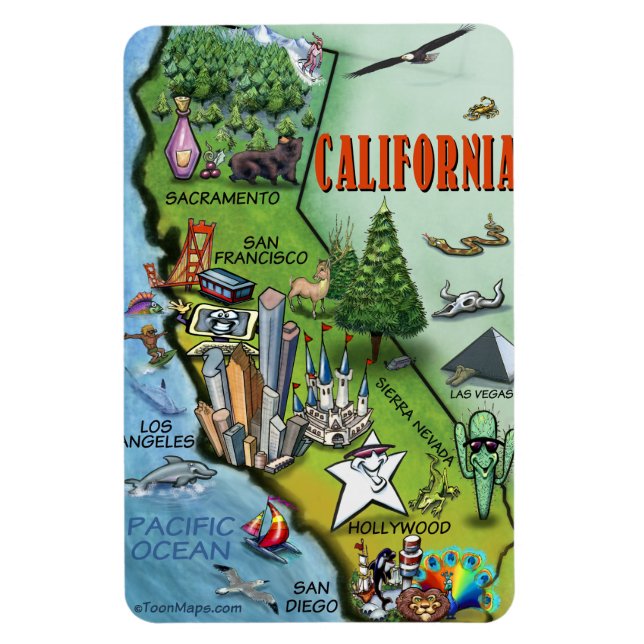 California Cartoon Map Magnet (Vertical)