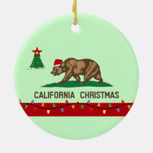 California Christmas Flag Round Ornament