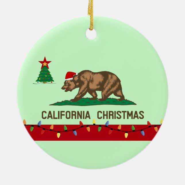 California Christmas Flag Round Ornament (Back)
