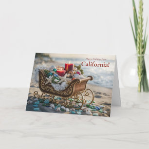 California Christmas Happy Holidays Sleigh Beach Card