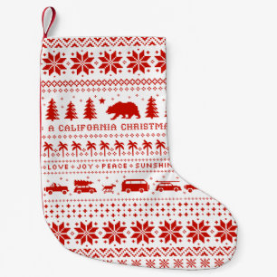 California Christmas Holiday Pattern White on Red Small Christmas Stocking