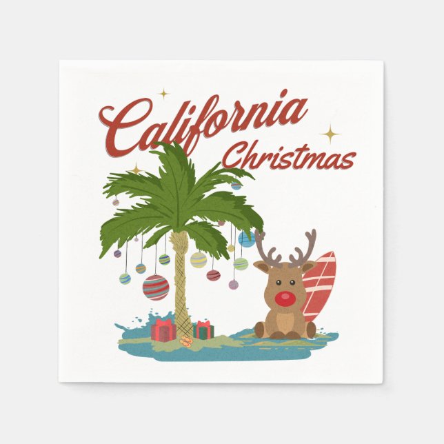 California Christmas Palm Tree and Reindeer Napkin (Front)