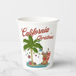 California Christmas Palm Tree and Reindeer Paper Cups