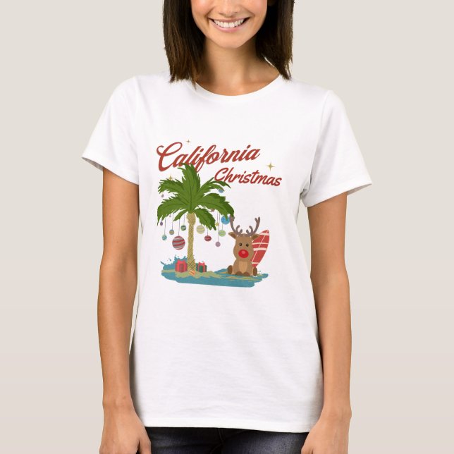 California Christmas Palm Tree and Reindeer T-Shirt (Front)