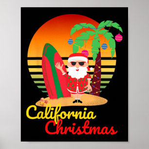California Christmas Surfing Beach Santa Men Women Poster