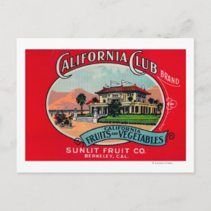 California Club Can LabelBerkley, CA Postcard