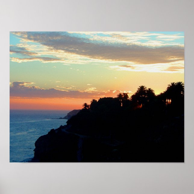 California Coast at Sunset San Pedro Royal Palms Poster (Front)