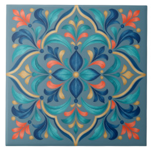 California Coastal Arabesque Blue & Turquoise Tile