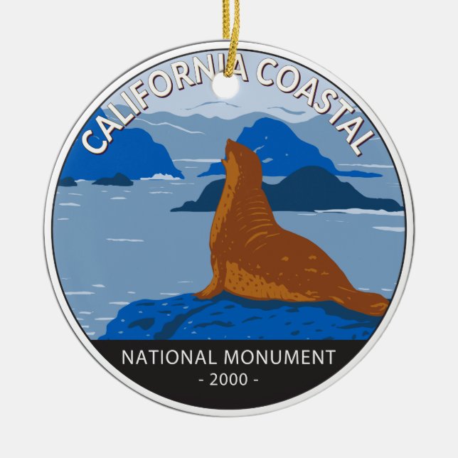 California Coastal National Monument Circle Retro  Ceramic Tree Decoration (Front)
