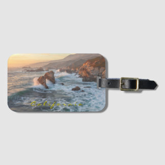 California Coastal Sunset with Crashing Waves Luggage Tag
