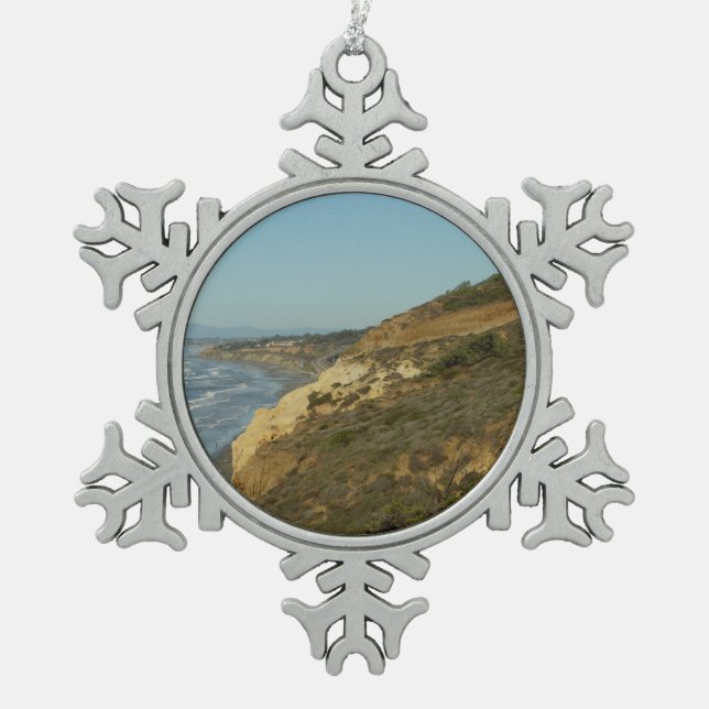 California Coastline Scenic Travel Landscape Snowflake Pewter Christmas Ornament (Front)