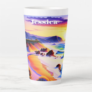 California Coastline Sunset Personalised   Latte Mug