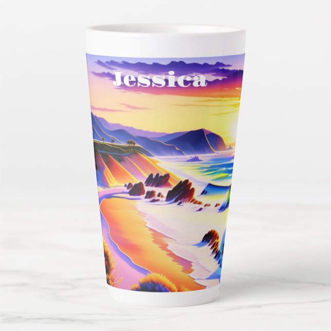 California Coastline Sunset Personalised   Latte Mug (Front)