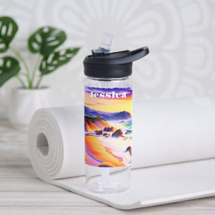 California Coastline Sunset Personalised Water Bottle