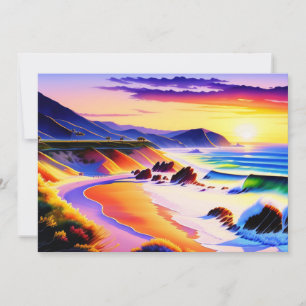 California Coastline Sunset Watercolor Card