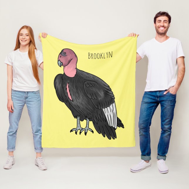 California condor bird cartoon illustration  fleece blanket (In Situ)