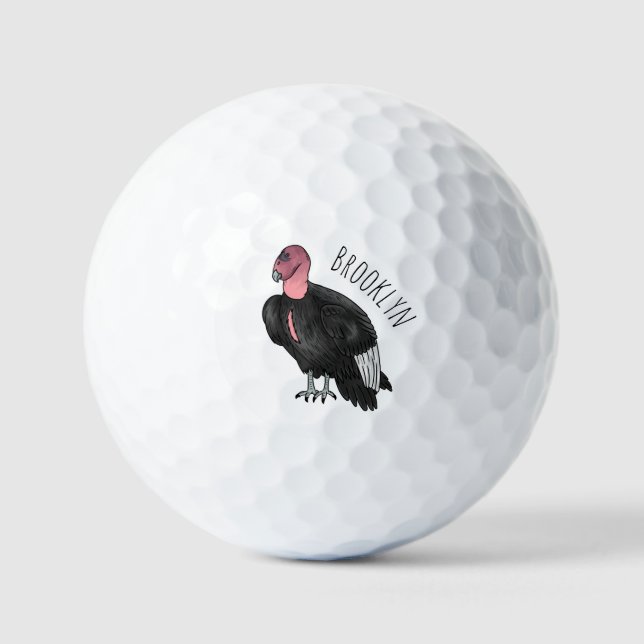 California condor bird cartoon illustration golf balls (Front)