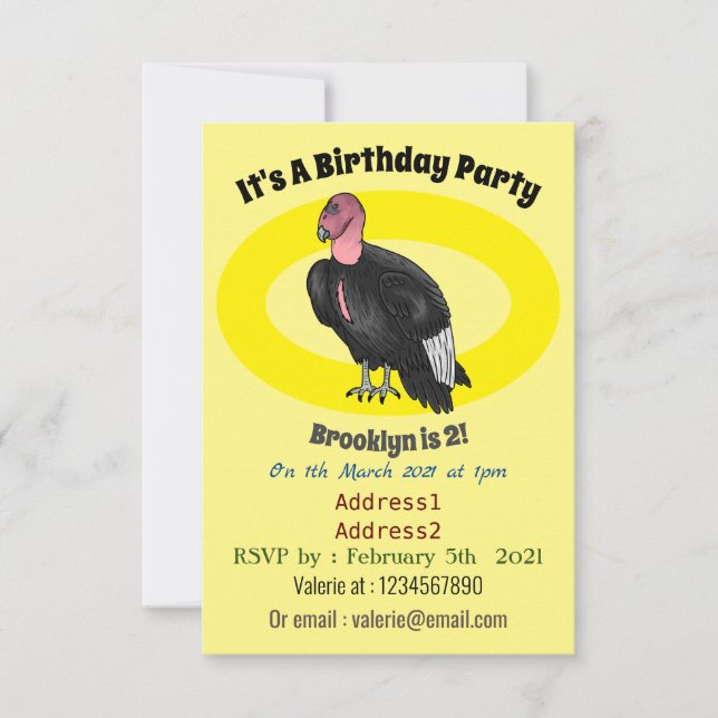 California condor bird cartoon illustration  invitation (Front)