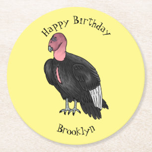 California condor bird cartoon illustration round paper coaster