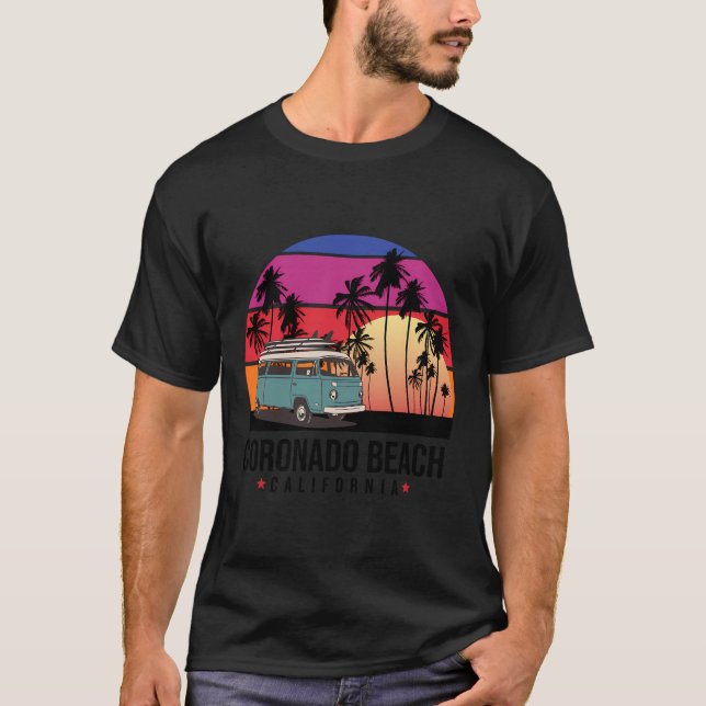 California Coronado Beach Retro Surfer T-Shirt (Front)