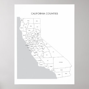 California counties map with county names poster