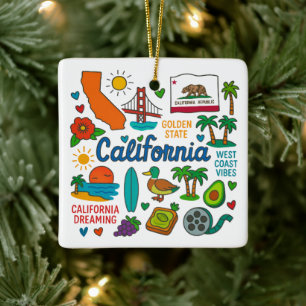 California Custom Family Trip Keepsake Christmas Ceramic Ornament
