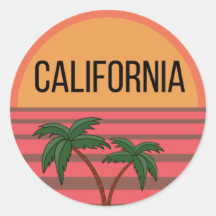 California Cute Design Gift Ideas Sunset Palms Classic Round Sticker