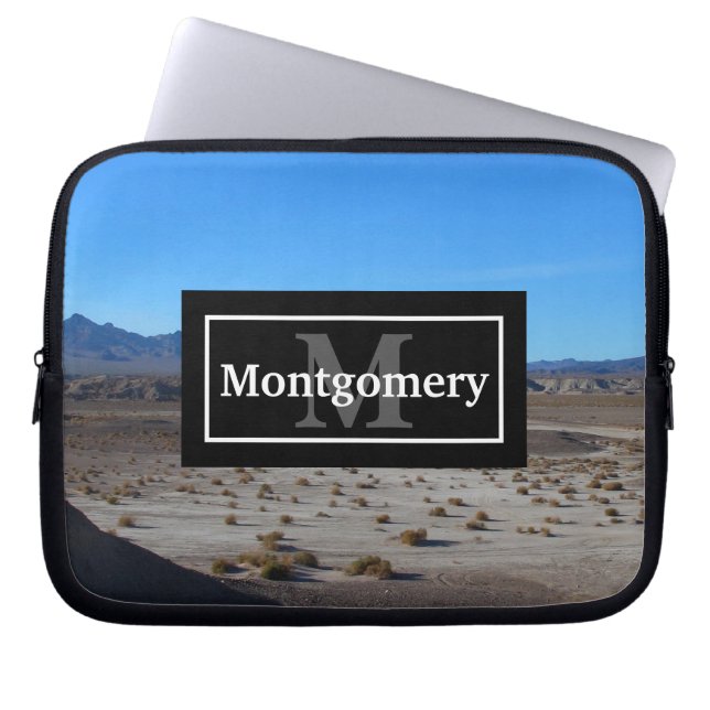 California Desert Landscape with Name and Monogram Laptop Sleeve (Front)