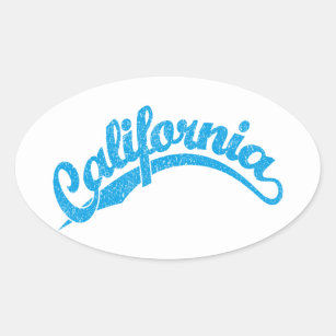 California Distressed Script Logo in Cyan Oval Sticker