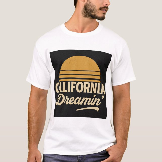 California Dreamin’ Retro Sunset Des T-Shirt (Front)