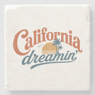 California Dreamin' Vintage Sunset Typography Stone Coaster