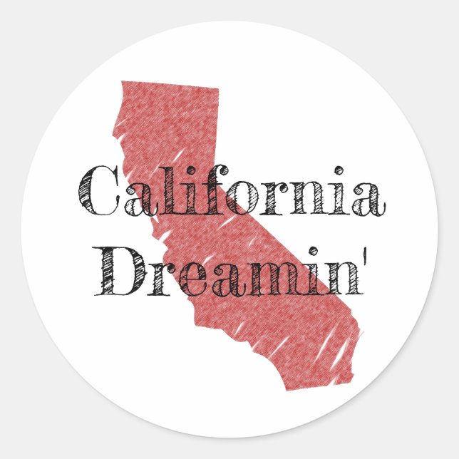 California Dreamin' with Sketch of California Classic Round Sticker (Front)