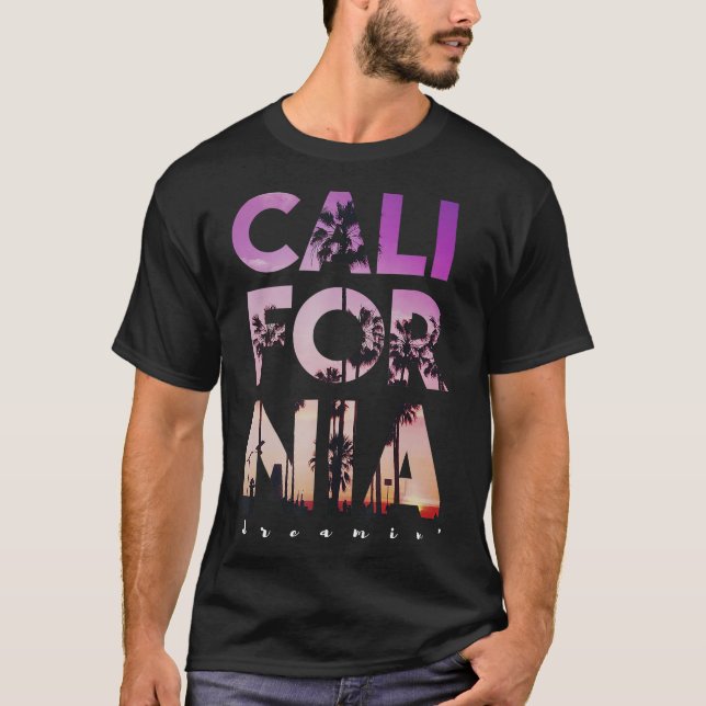 California Dreaming Beach Palm Tree Summer T-Shirt (Front)