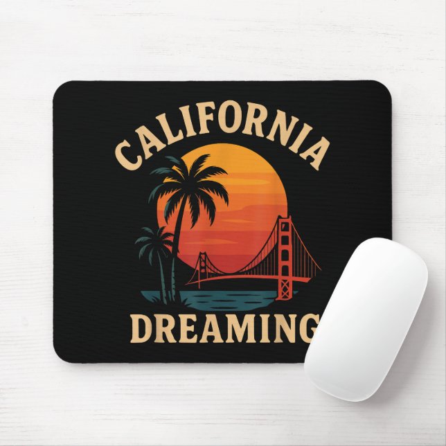 California Dreaming Golden Gate Bridge Sunset Mouse Mat (With Mouse)