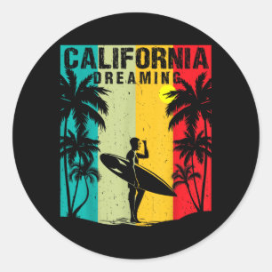California Dreaming Men Women Surfing Beach Summer Classic Round Sticker