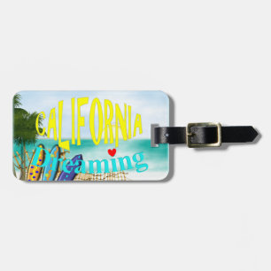 California Dreaming Sunny Sea Sand Surfing Scene Luggage Tag