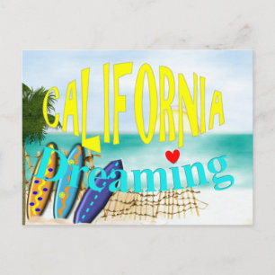 California Dreaming Sunny Sea Sand Surfing Scene Postcard