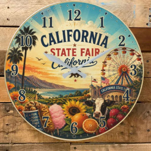California Fair Carnival Fairground Farmhouse Large Clock
