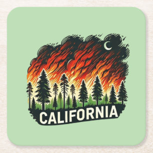 CALIFORNIA FIRE Keychain Square Paper Coaster