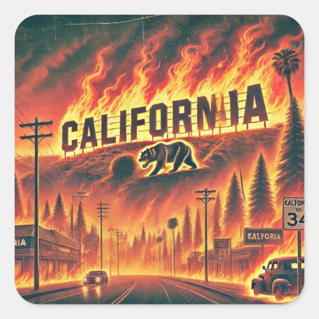 CALIFORNIA FIRE Keychain Square Sticker (Front)