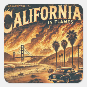 CALIFORNIA FIRE Keychain Square Sticker
