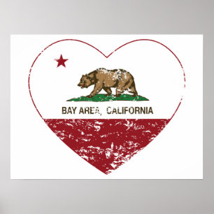 california flag bay area heart distressed poster