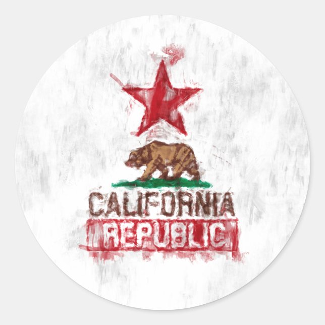 California Flag Bear in Painterly Style Classic Round Sticker (Front)